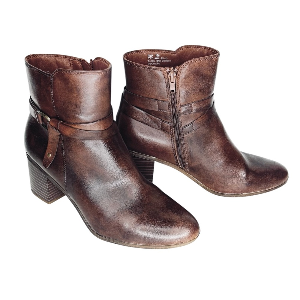 Frye Italia Latigo Strap Zip Block Heel Ankle Bootie in Brown